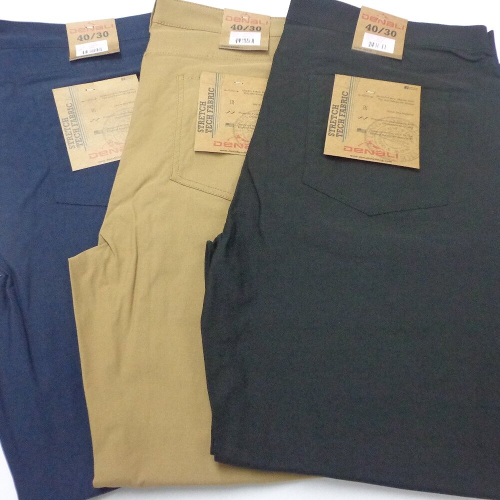 Denali 40-30 Lot of 3 Moccasin Brown Black & Blue Mens Tech Stretch Fabric Pants